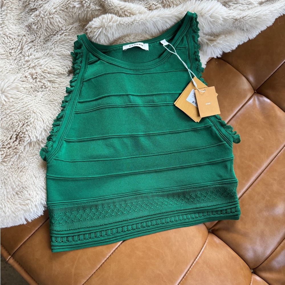 Sandro Emerald Green Textured Tank Top